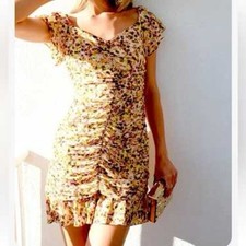 ASTR The Label Yellow Floral Ruched Chiffon Minidress Size Small