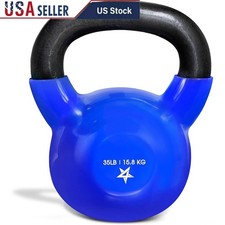 Durable Cast Iron Kettlebell 35lb Wide Handle Flat Bottom Fitness Training New