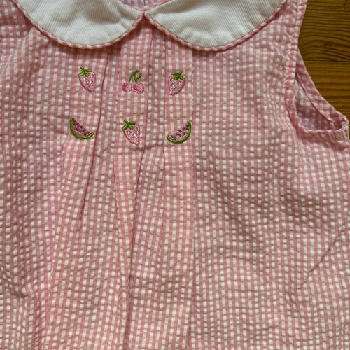Samara pink white gingham fruit embroidered seersucker collar shirt SIZE 5 - Picture 4 of 5