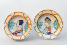 Set Of 2 Vtg Deruta Italian Pottery Larce Orvieto Plates-Renaissance Man & Woman