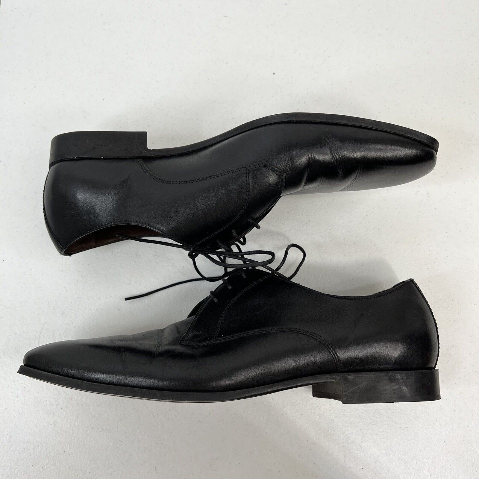 SAOLA Scarpe eleganti Zara uomo taglia 42 US 11 nere pelle stringate punta quadrata mandorla