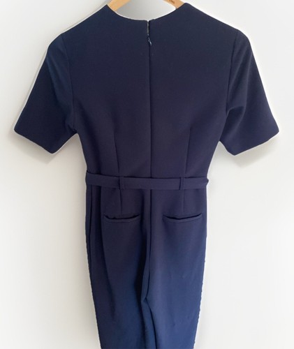Banana Republic Belted Wide Leg Jumpsuit Womens Size 4 Navy Blue Career Preppy - Picture 10 of 23