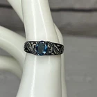Vintage STS Sterling Silver Oval London Blue Topaz Ring Size 7 Filigree Band