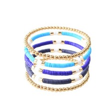 Surfer Heishi Clay Bead Bracelets for Women Bohemian Stackable Gold Beaded Stret