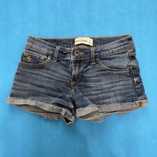 Abercrombie Kids Denim Shorts Size 14 Blue Stretch Cuffed Raw Hem Jean Shorts