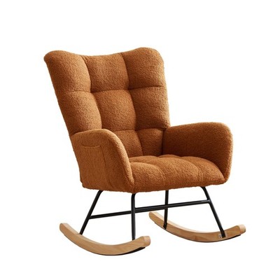 Teddy Fabric Glider Rocker Chair for Nursery High-Back Ergonomic Rocking Chair