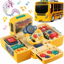 HONGTUO School Bus Toy with Sound and Light, Simulation Steering Wheel, Toddl...