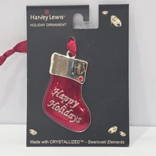 Harvey Lewis Mini Stocking "Happy Holidays" Ornament Swarovski Elements - New