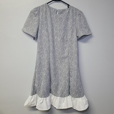 Shein Gray Dress Ruffle Womens Size 6 Textured Short Sleeve Mini Ruffle Hem