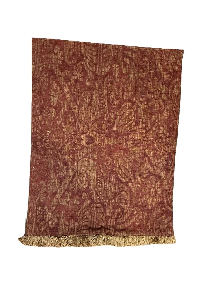 Red & Tan Custom Made Luxury Table Runner Damask Print Fringe Trim Dining Decor - Image 2 of 4