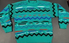 Vintage Gitano Sweater Womens Medium Blue Geometric Mock Neck Knit 90s Y2K Retro