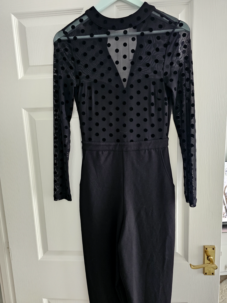 French Connection Black Lea Sheer Mesh Polka Dots High Neck