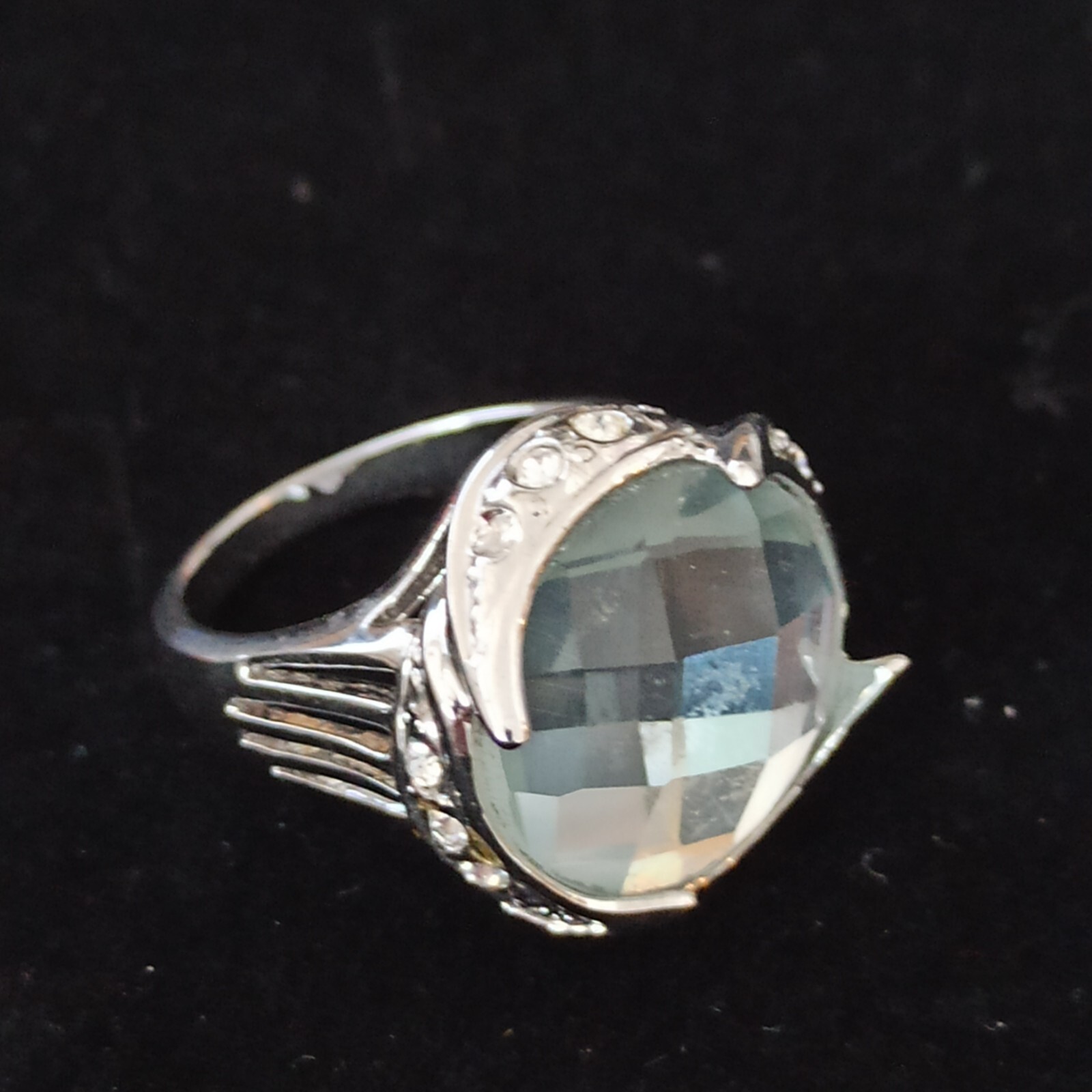 Clear Crystal Ring Faceted Statement Vintage Sign… - image 8