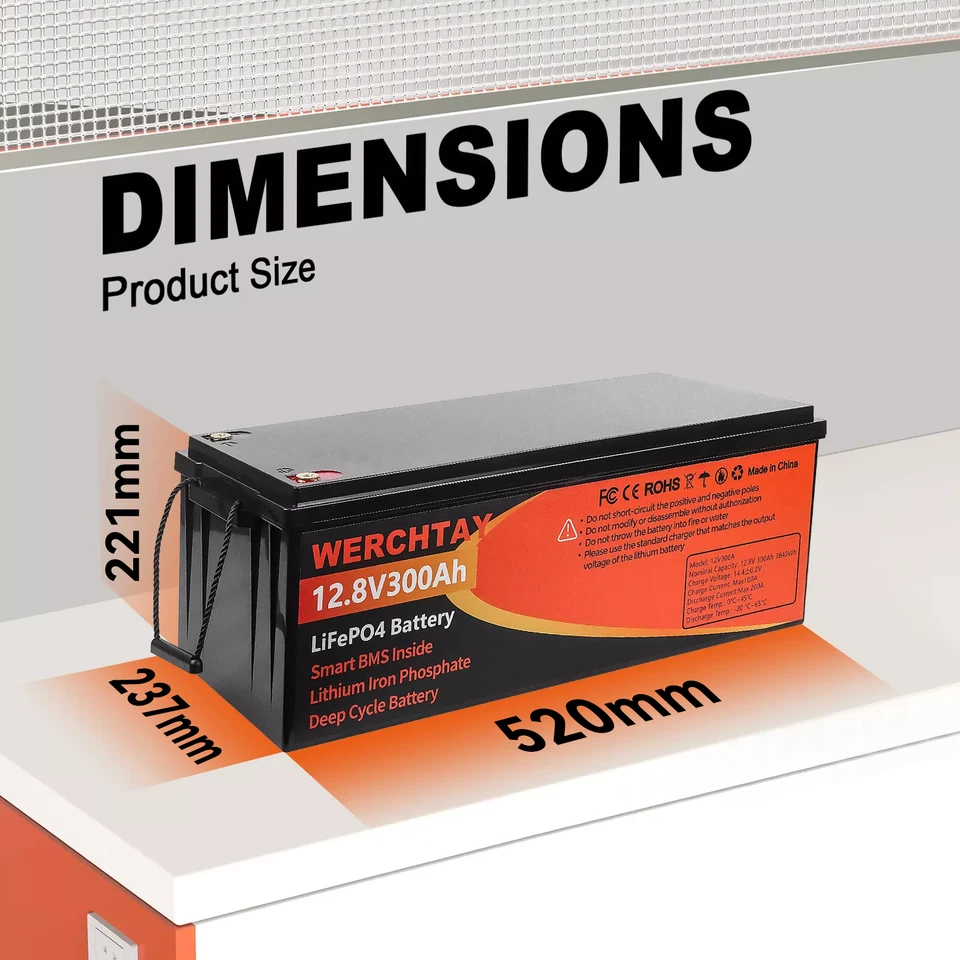 12V 300Ah Lithium Battery LiFePO4 BMS RV Boat Marine Camping Solar Power Station - image 2 of 4