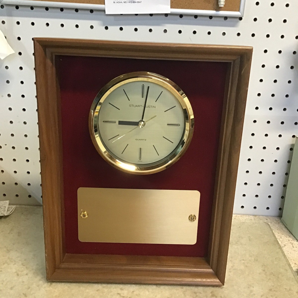 Stuart-Austin Quartz Clock Solid Mahogany Plaque Case 13” x 10