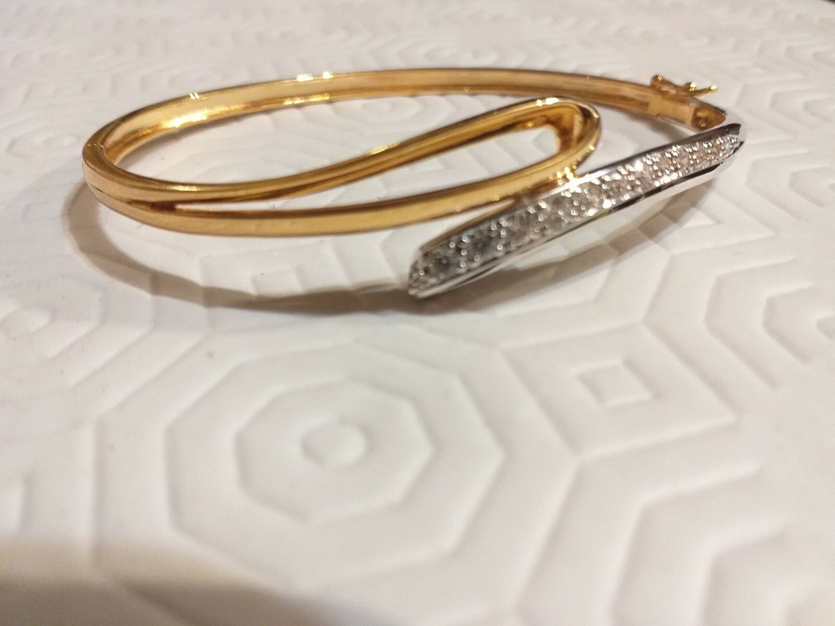 Bracelet Jonc Ouvrable Plaqué Or 18K Rhodié - Pavé De Diamants 1.76-2 Ct - Neuf Avec étiquettes Dolly-Bijoux