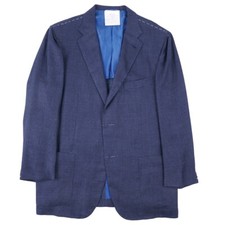 Kiton Soft-Constructed Dark Blue Woven Cashmere-Silk-Linen Sport Coat 44 NWT