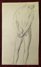 DAVID HILL (USA) lovely vintage pencil c1950 male rear nude back. Gay interest
