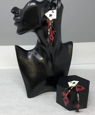 Zander Elliott Lunch At The Ritz Vintage 1988 Good Luck 14k Gold Enamel Earrings