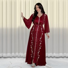 Muslim Open Kaftan Abaya Women Evening Long Dress Elegant Robe Gown Outfits Arab