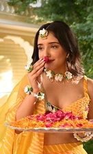 Women fashion flower  earrings tika bracelets necklace haldi mehandi babyshower