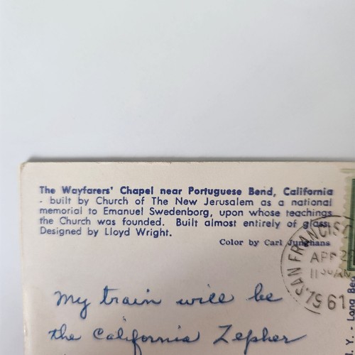 Wayfarers Chapel Postcard Designed By Lloyd Wright Built Near Portuguese Bend Ca - Picture 4 of 6