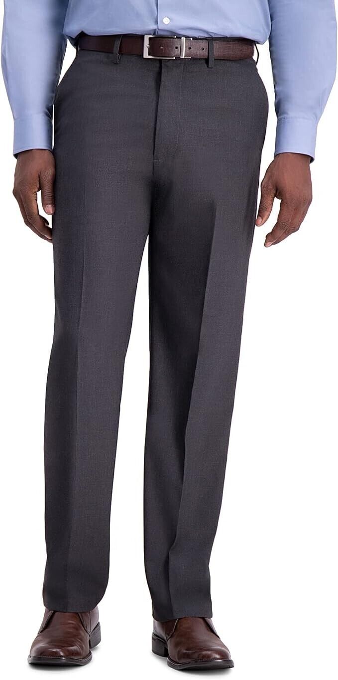 Haggar Men Classic Fit Premium Non-Iron Pant Expandable Waist Dark Grey ...