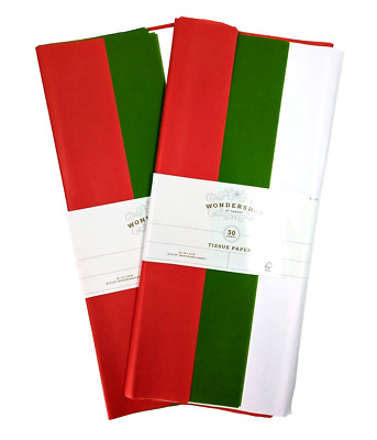 90 Sheets Red, Green & White Solid Christmas Tissue Paper 16.5  x 24  Wondershop