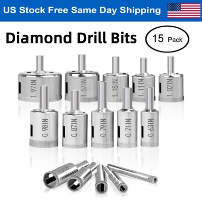 15Pcs Diamond Drill Bits Hole Saw Tools for Glass Ceramics Porcelain (6mm-50mm)