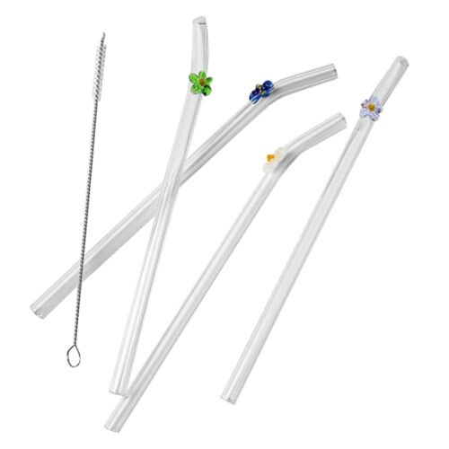 4pcs Reusable Glass Drinking Straws With Cleaning Brush Party Use Shake Straw