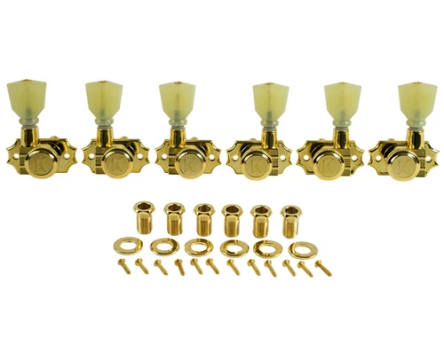 Kluson Revolution Locking Tuners 3x3 Pearloid keystone button - Gold KRGL-3-GP