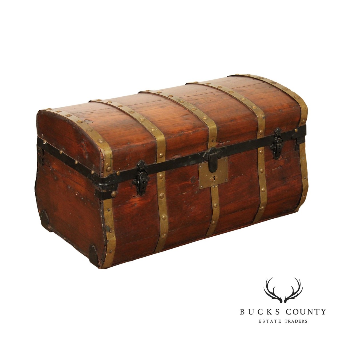 Antique Brass Bound Cedar Jenny Lind Steamer Trunk | eBay