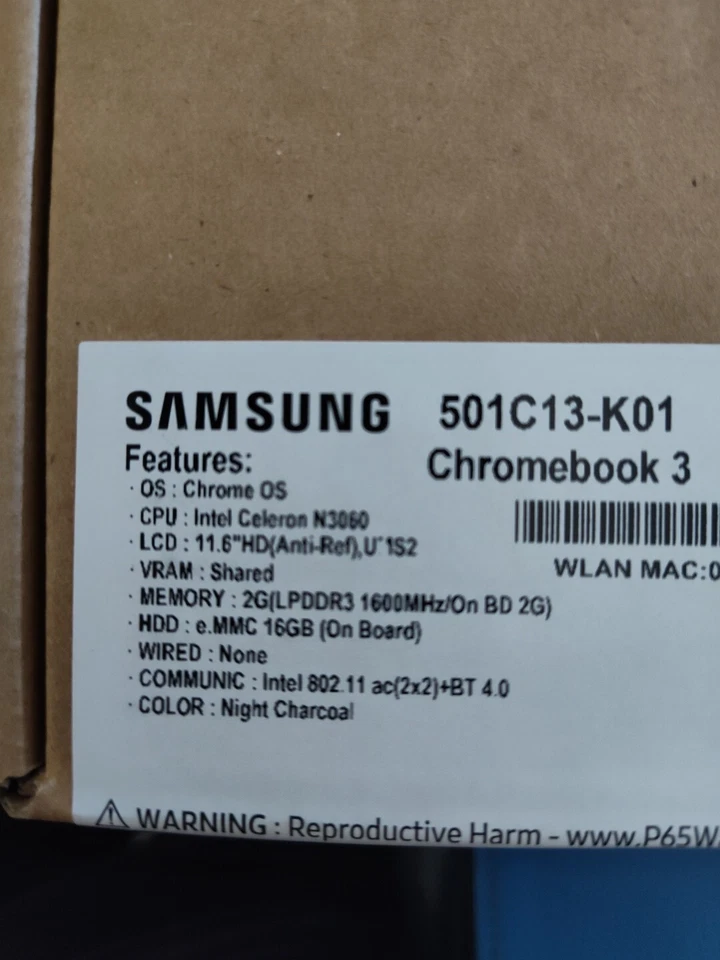 Samsung Chromebook 501C13-K01 11.6" (Intel N3060) 2GB Mem- 16GB eMMC-New Sealed - Image 3 of 4