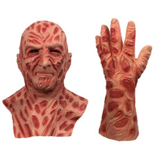 Freddy Krueger maschera + guanti horror Halloween oggetti di scena costume lattice sanguinante adulto
