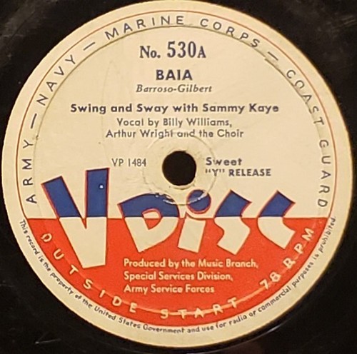 V-Disc No.530 Baia Sammy Kay Billy Williams- The Page Cavanaugh Trio 78Rpm Jazz prezzo ebay