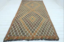 Vintage Turkish Kilim Wool Rugs, Embroidery Rug, Boho Rug, Large Carpet 63"x121"
