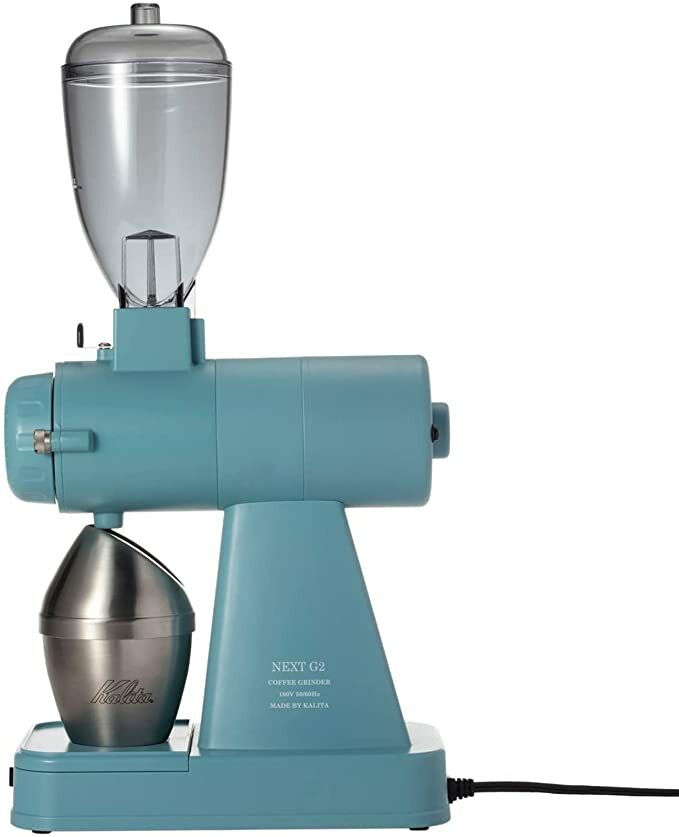 kalita NEXT G2 Electric Coffee Bean Grinder Aqua Blue with Cup 