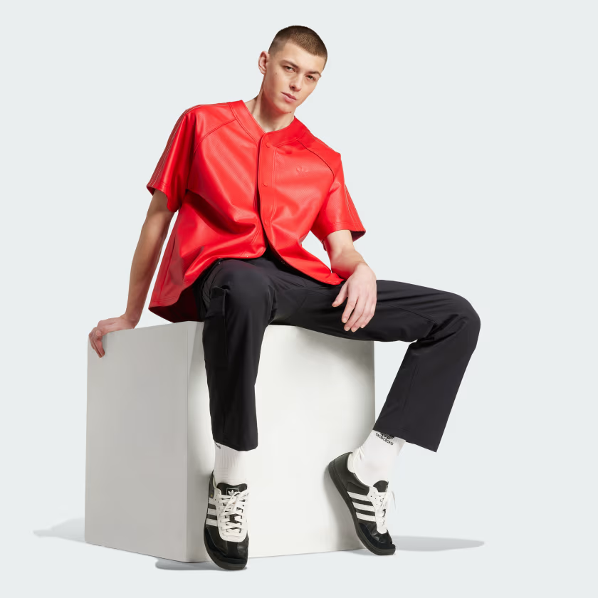 ADIDAS Originals MENS FAUX LEATHER Baseball Jersey Scarlet Red