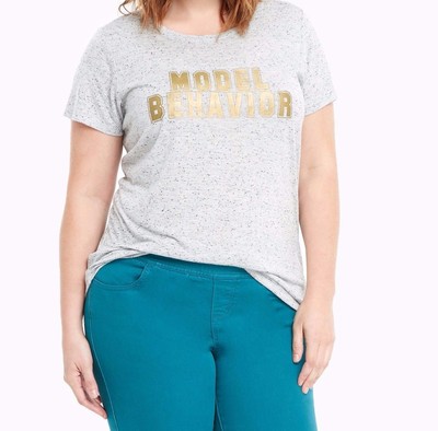 Torrid Model Behavior Tee Speckled Gray & Black Speckel Gold Sz 0 #25182