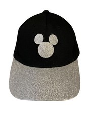 Disney Mickey Mouse Silver Glitter Baseball Cap Hat Adult Black VGC