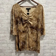 Venezia Gold Velvet Babydoll Y2K Popover Top Fairy Embellished 22/24 Vtg USA
