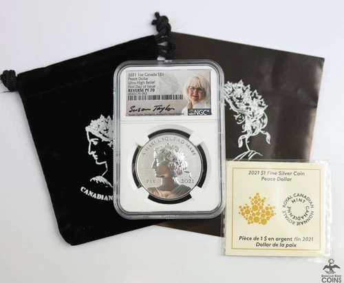 2021 Canada ULTRA HIGH RELIEF PEACE DOLLAR .9999 Silver Coin NGC REVERSE PF70