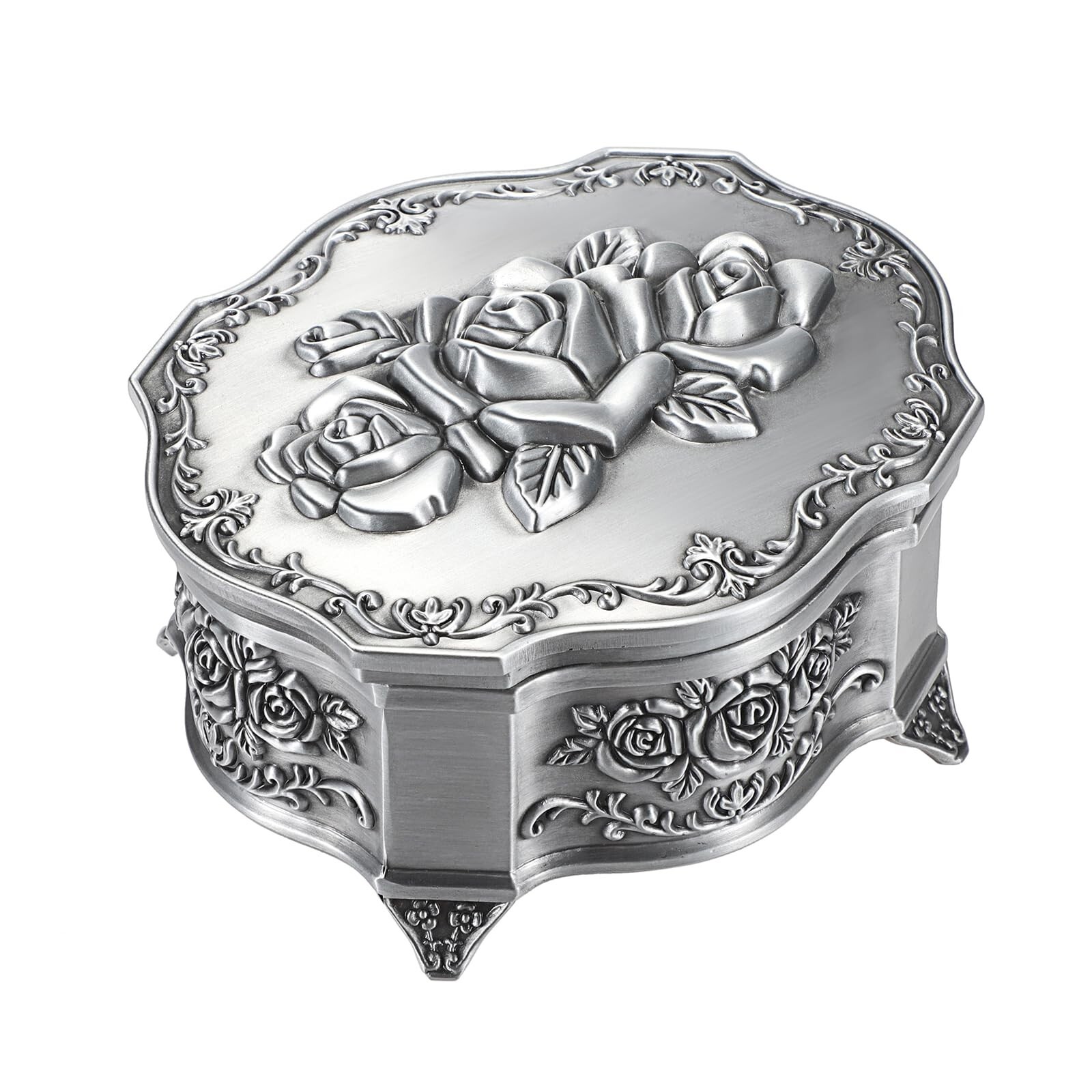 ELLDOO Vintage Music Box, Silver Metal Musical Jewelry Box Keepsake Box, Smal...
