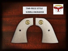 BERETTA STAMPEDE SAA Style GRIPS ~ MAGNA-TUSK™ 2P WHITE IVORY, SCROLL ENGRAVED