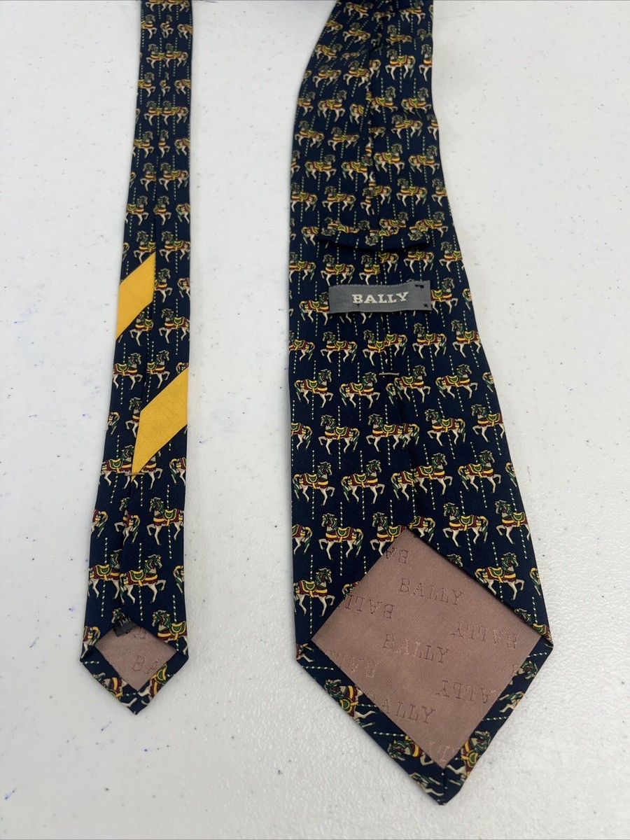 Bally Men's Navy Blue Novelty Horses Silk Neck Tie $245 | eBay