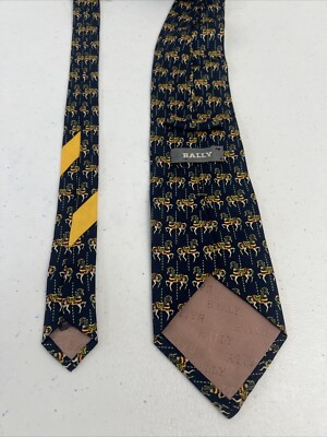 Bally Men's Navy Blue Novelty Horses Silk Neck Tie $245 | eBay