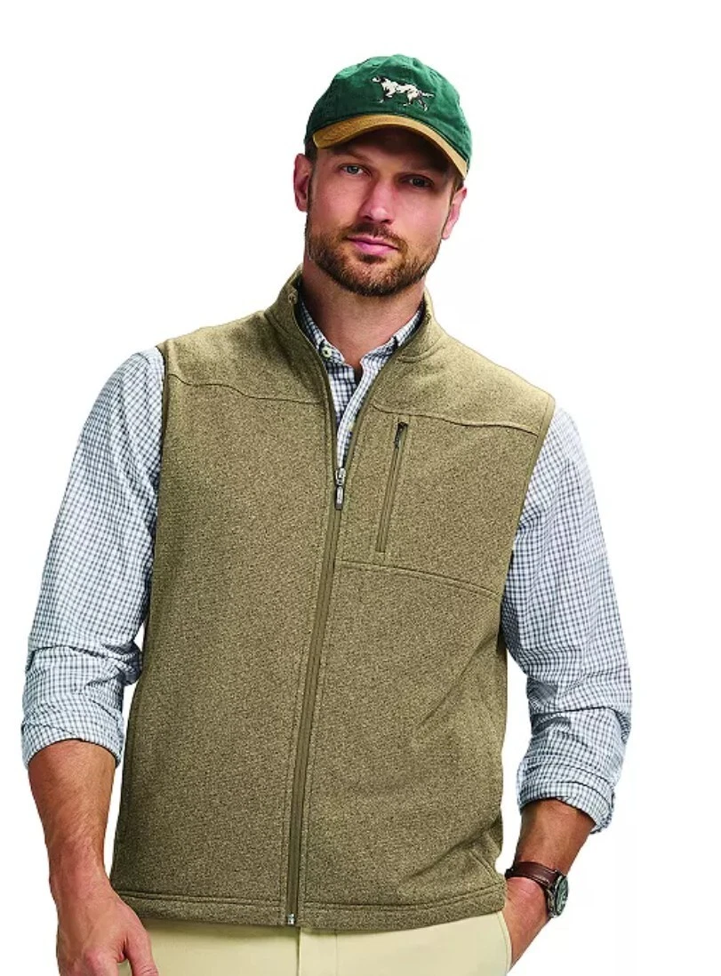 IZOD Fleece Sweater Vest NWT NEW pockets, Camel Heather color - Men's size S