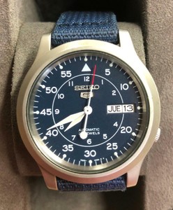 seiko men's snk807 seiko 5 automatic stainless steel watch with blue canvas band