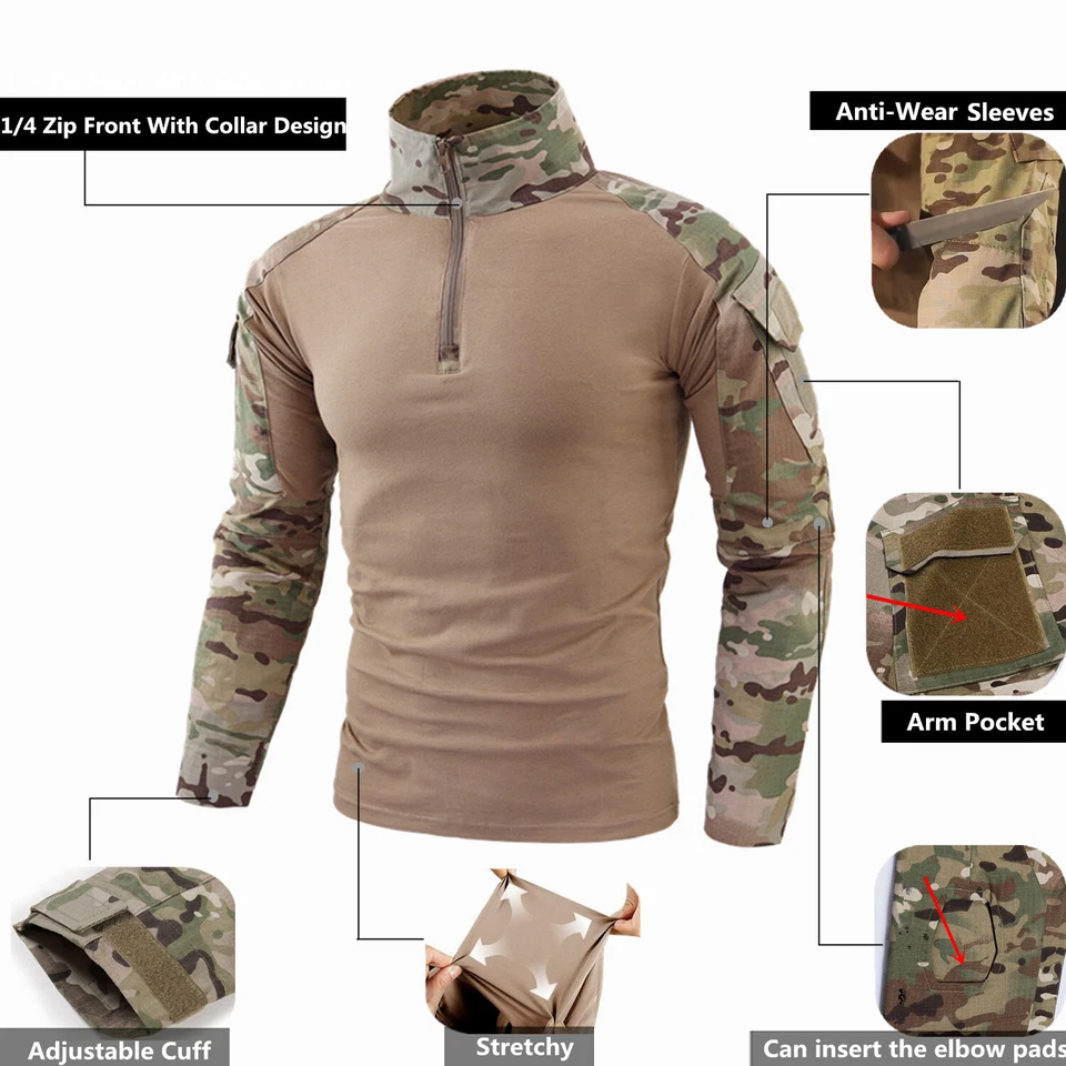 Airsoft Mens Military Tactical Army Combat Shirt Long Sleeve Casual T-Shirt Camo - image 3 of 4