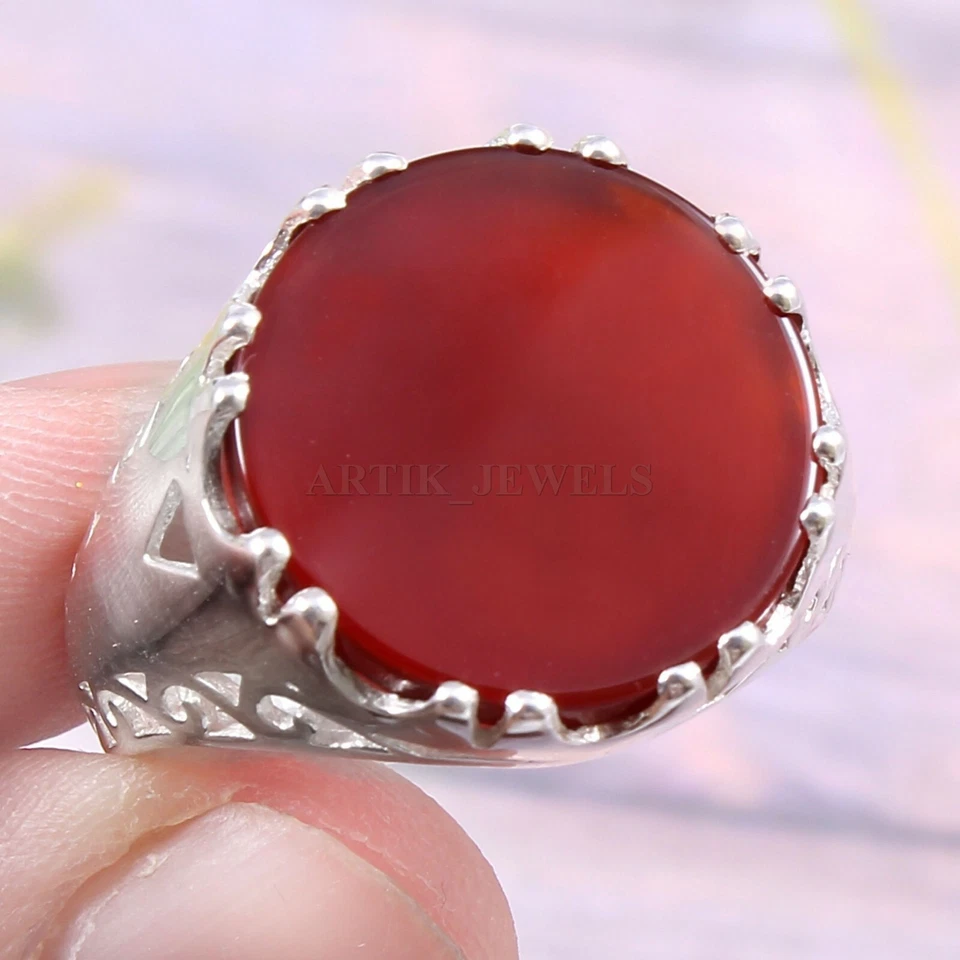 Natürlicher Roter Onyx Edelstein Mit 925 Sterlingsilber Ring Für Herren #1318 - Bild 3 von 3